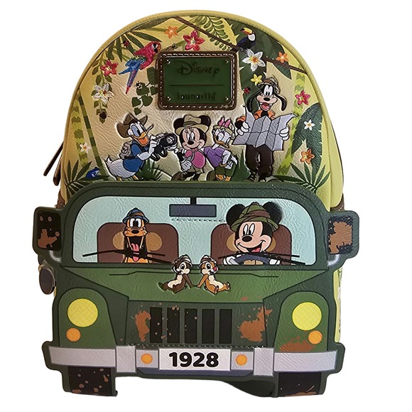 Loungefly Handbags - Loungefly Disney MIckey and Friends Jungle mini- backpack Jeep front glow NEW